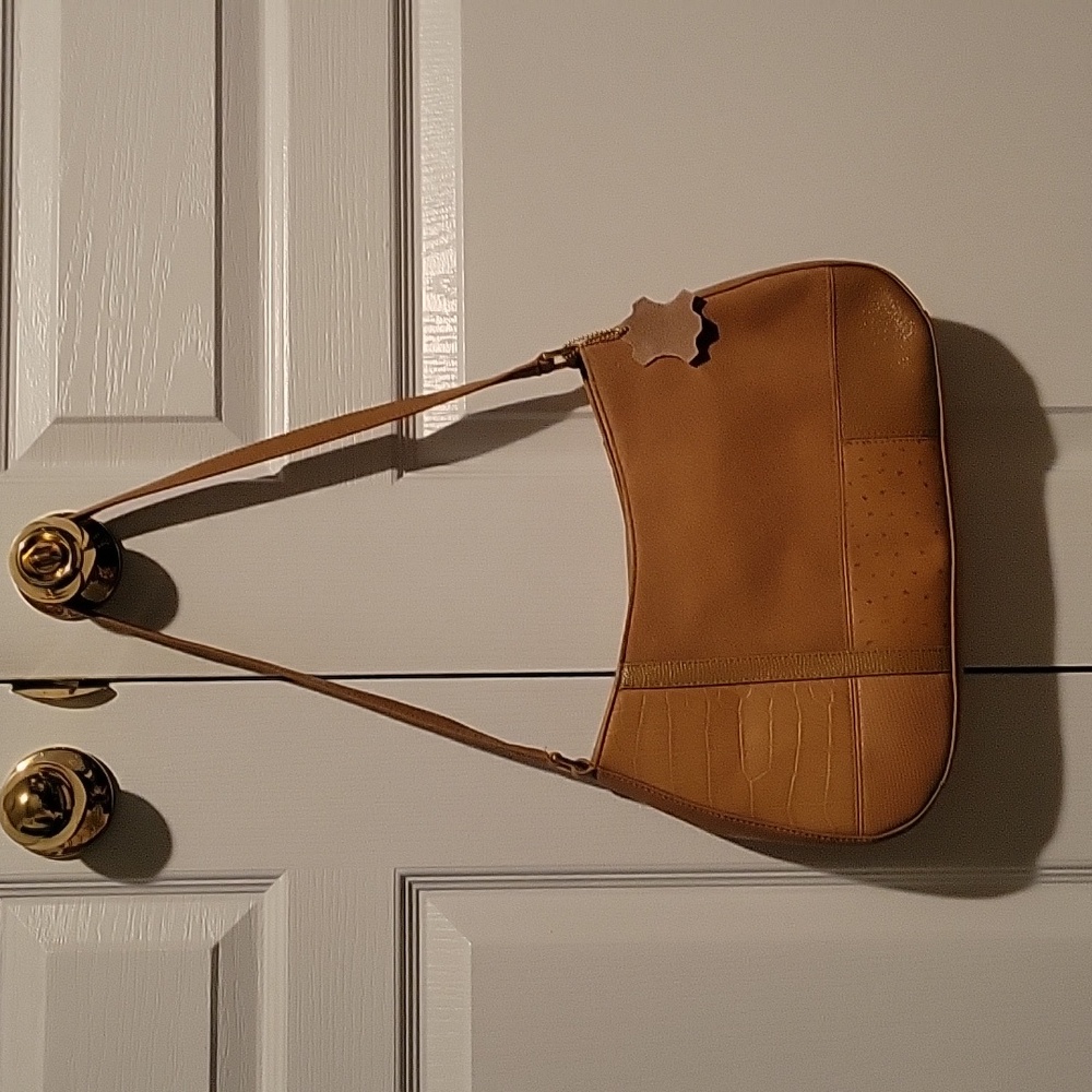 Giani Bernini Suede and Leather Patchwork Shoulder Bag in Tan & Brown